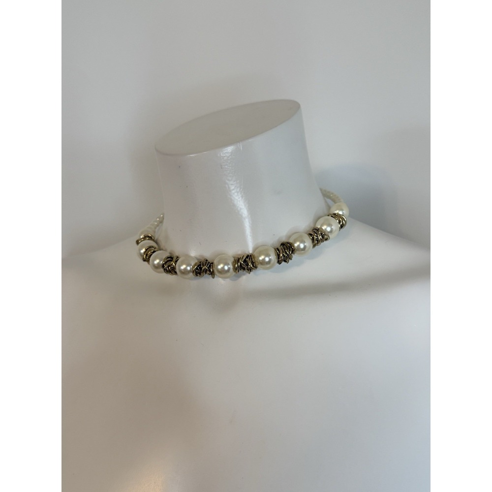 Faux Pearl Choker Necklace Bridal‎ Head Piece Antique Gold Tone Vintage One Size - Picture 14 of 16